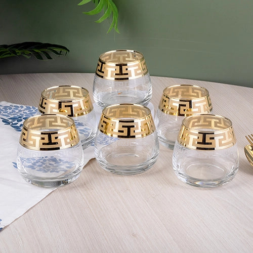Printed Gold Whiskey Glasses (Set of 6)