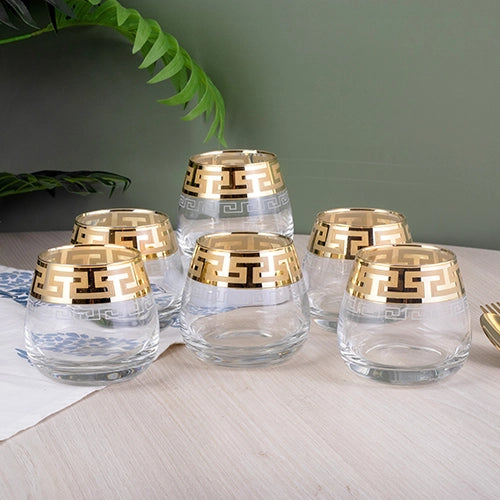 Printed Gold Whiskey Glasses (Set of 6)