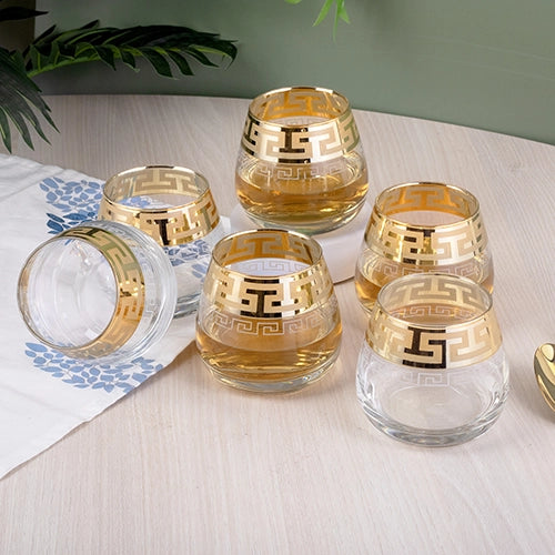 Printed Gold Whiskey Glasses (Set of 6)