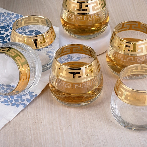 Printed Gold Whiskey Glasses (Set of 6)