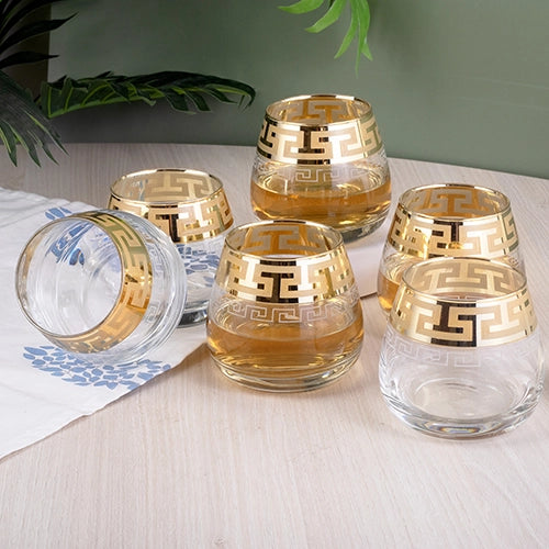 Printed Gold Whiskey Glasses (Set of 6)