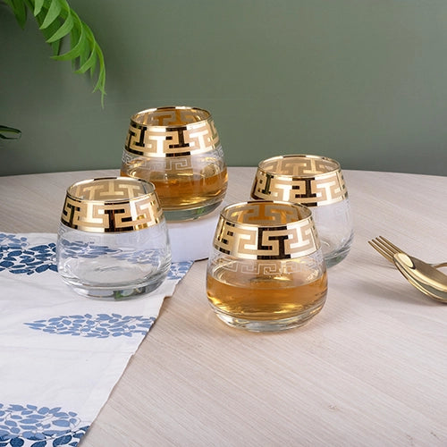 Printed Gold Whiskey Glasses (Set of 4)