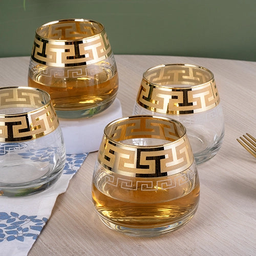 Printed Gold Whiskey Glasses (Set of 4)