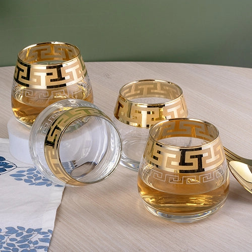 Printed Gold Whiskey Glasses (Set of 4)