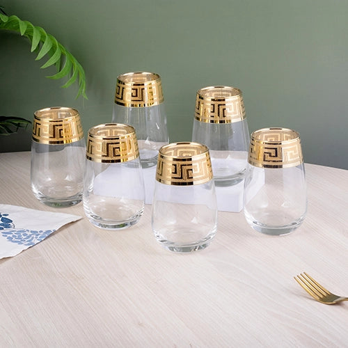 Greek Key Design Gold Drinking Glasses (Set of 6)