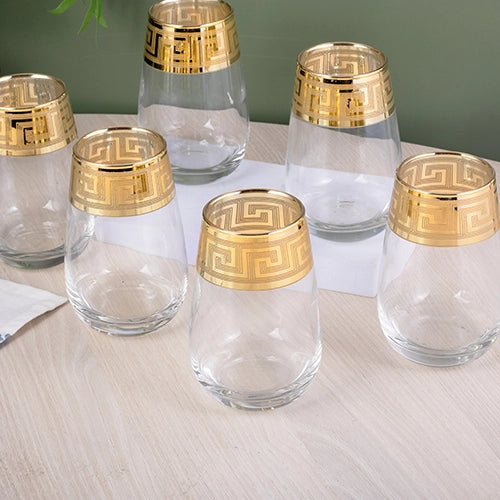 Greek Key Design Gold Drinking Glasses (Set of 6)