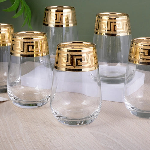 Greek Key Design Gold Drinking Glasses (Set of 6)