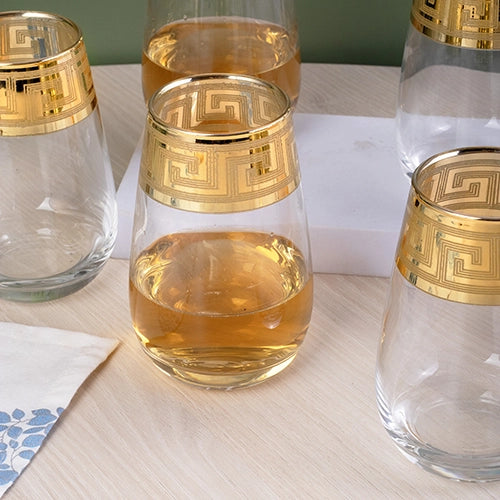 Greek Key Design Gold Drinking Glasses (Set of 6)