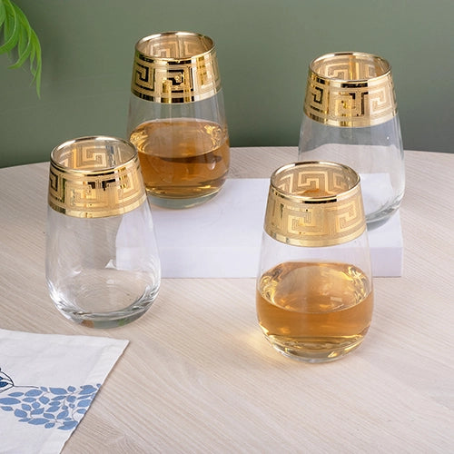 Greek Key Design Gold Drinking Glasses (Set of 4)
