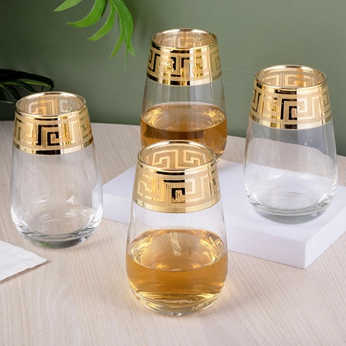 Greek Key Design Gold Drinking Glasses (Set of 4)