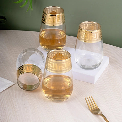 Greek Key Design Gold Drinking Glasses (Set of 4)