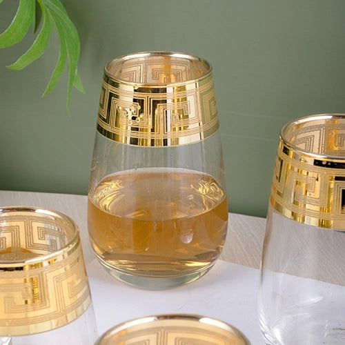 Greek Key Design Gold Drinking Glasses (Set of 4)