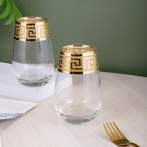 Greek Key Design Gold Drinking Glasses (Set of 2)