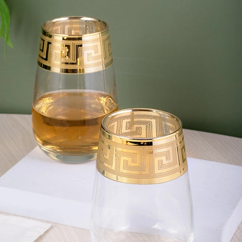 Greek Key Design Gold Drinking Glasses (Set of 2)