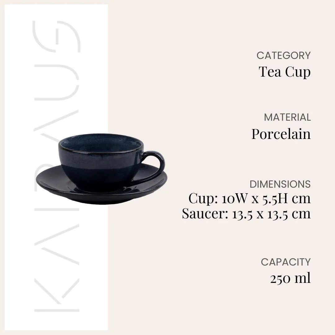 Artisanal Slate Grey Porcelain Cup & Saucer (Set of 4)