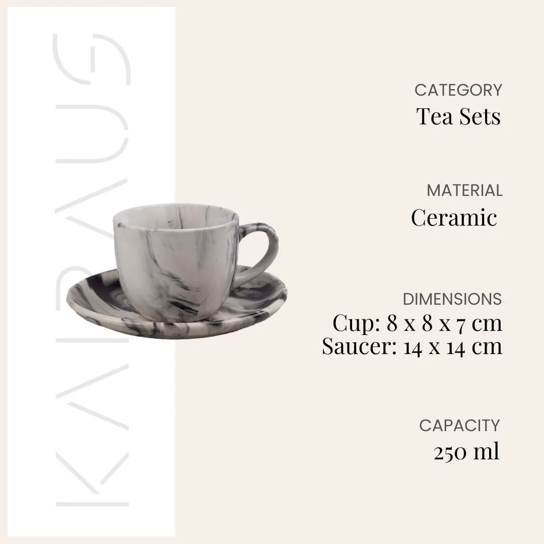 Marble Elegance Coffee Cup and Saucer (Set of 6)