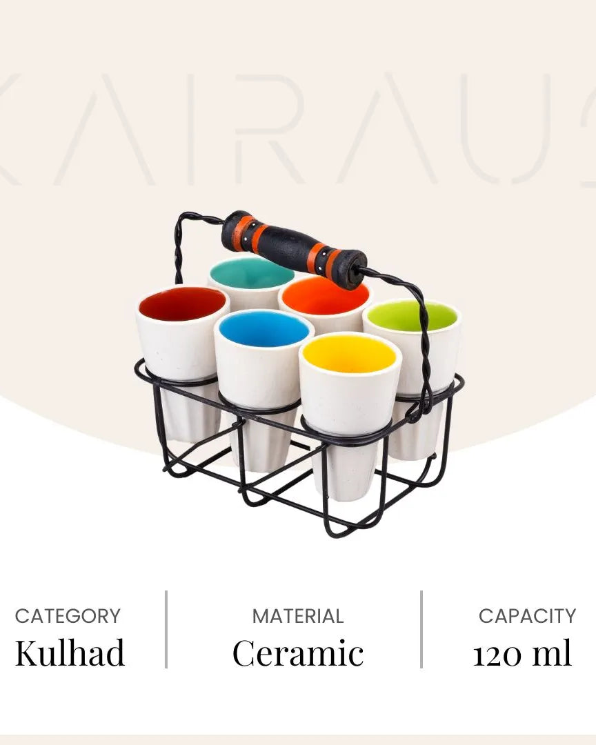 Versatile Ceramic Tea Kulhad Set with Stand