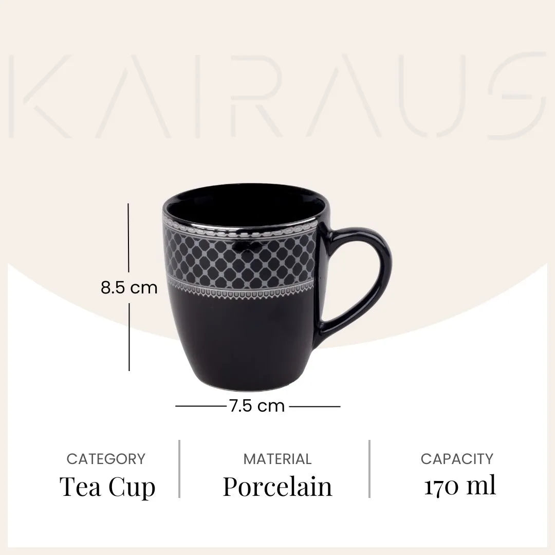 Elegant Glossy Black Gold Print Cup (Set of 6)