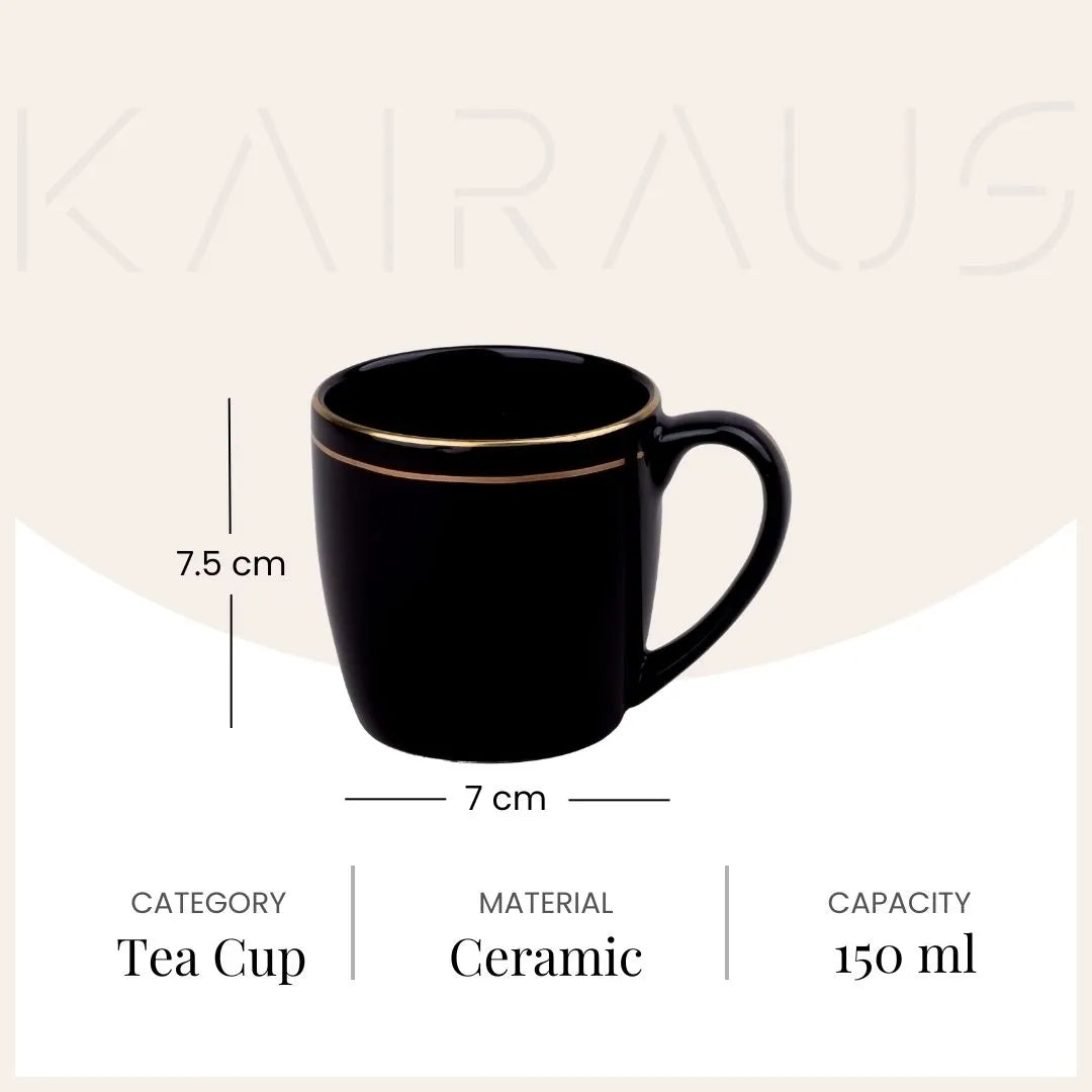 Black and Gold Line Ceramic Tea Cups (Set of 2)