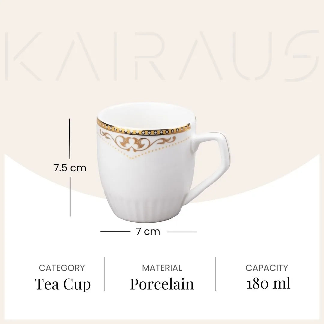 Elite White and Gold Printed Tea Cups (Set of 2)