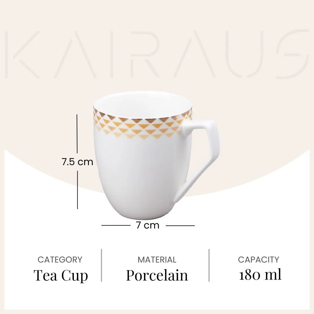 White and Gold Printed Tea Cup (Set of 4)