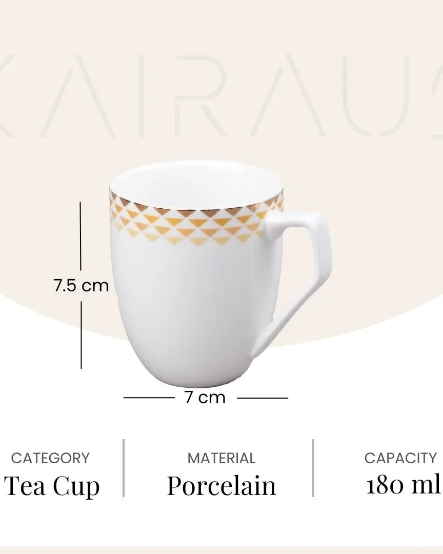 White and Gold Printed Tea Cup (Set of 2)