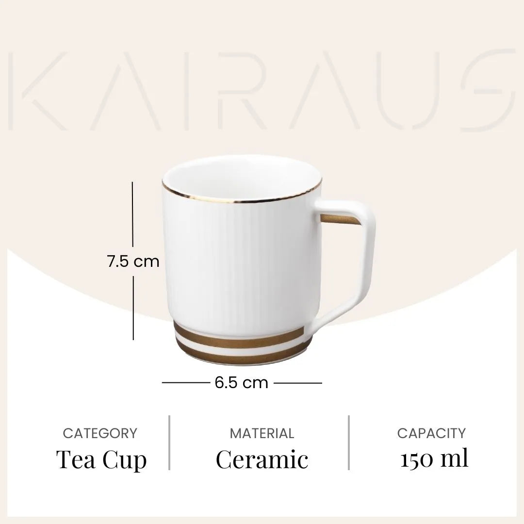 Classic White and Gold Ribbed Cups (Set of 4)