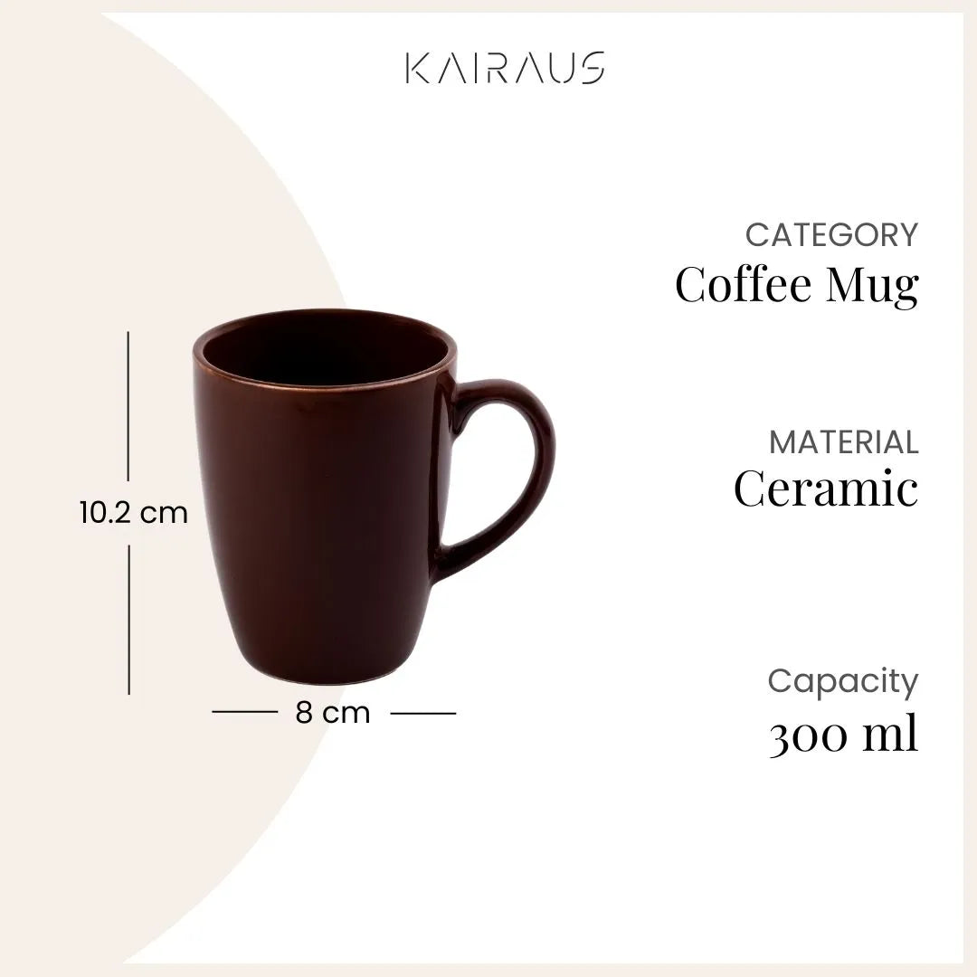 Mahogany Brown Ceramic Coffee Mugs (Set of 6)