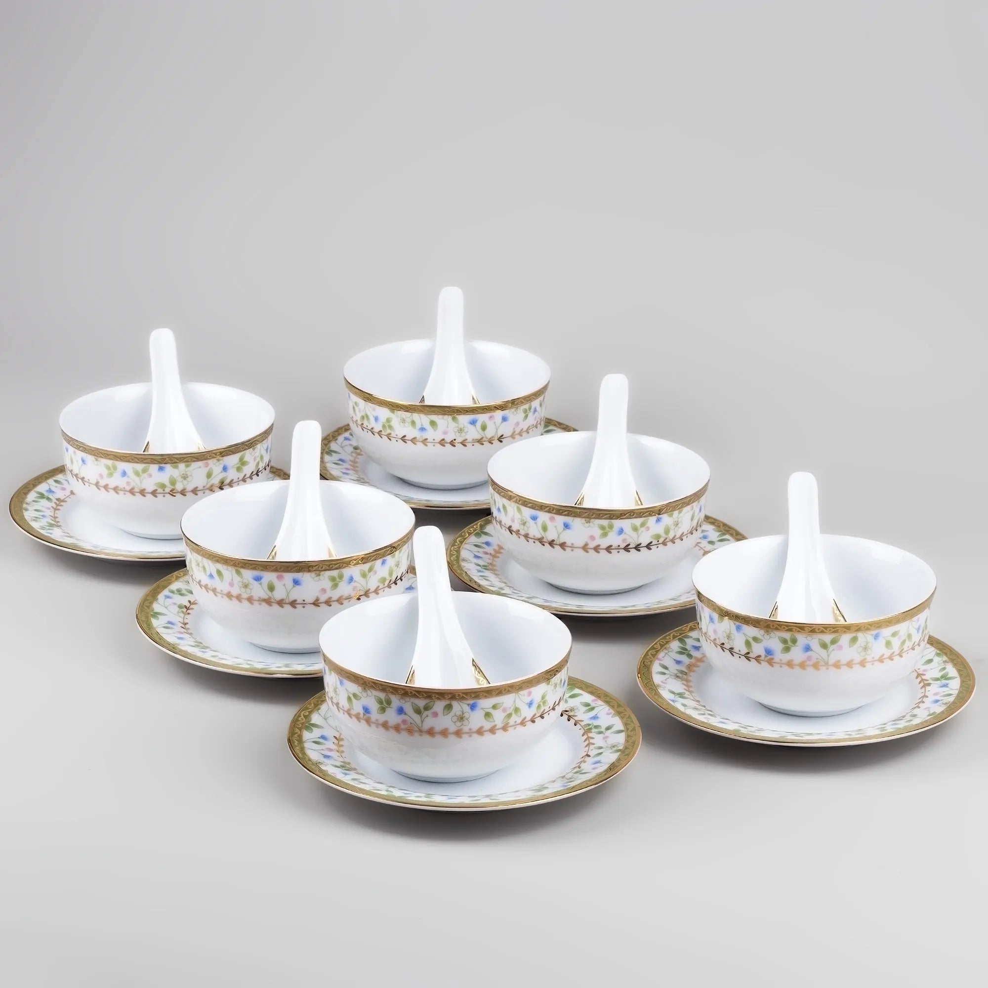 Elegant Porcelain Bowl and Spoon (Set of 6)