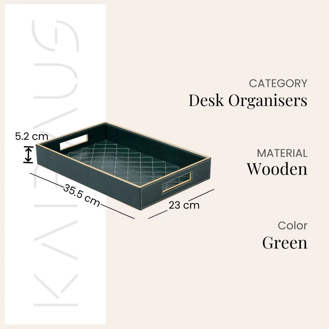 Luxury Green Leather Desk Organiser Set