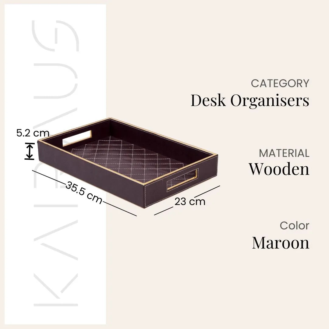 Premium Maroon Leather Desk Organiser Set