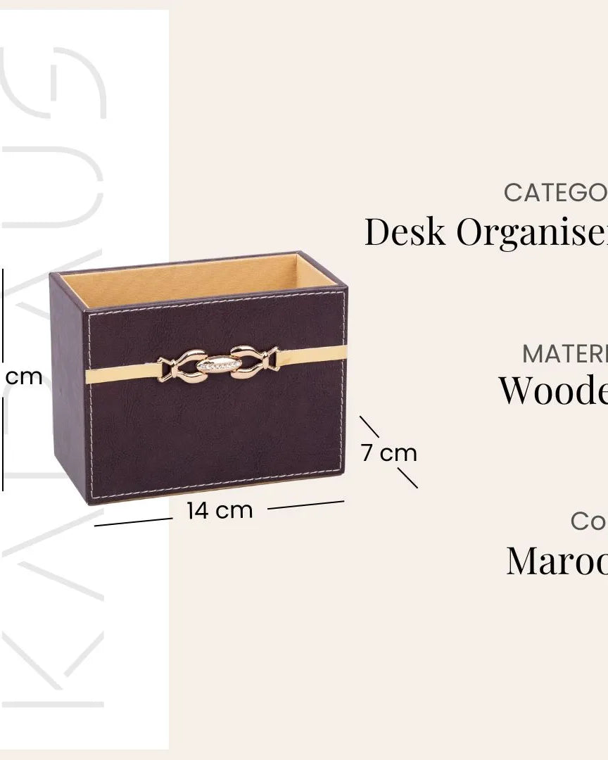 Premium Maroon Leather Desk Organiser Set
