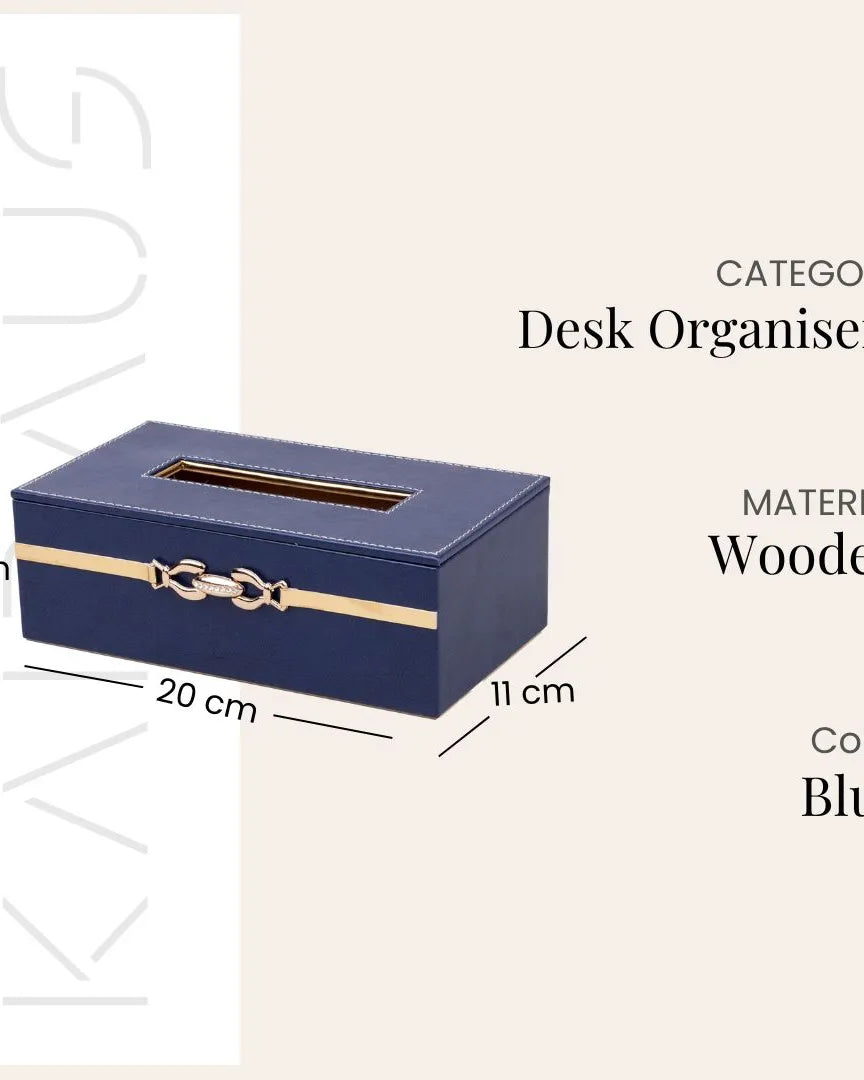 Blue Leather Desk Organiser Set