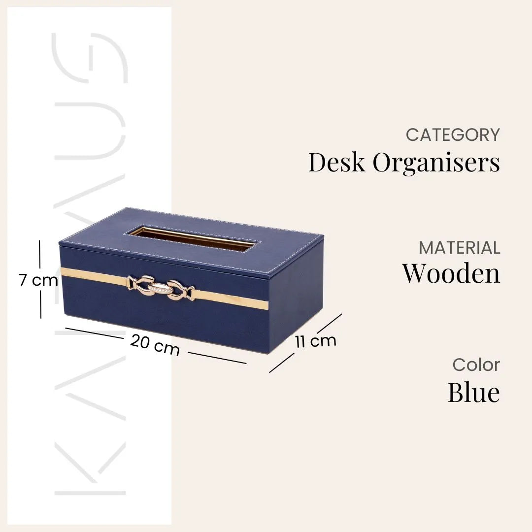Blue Leather Desk Organiser Set