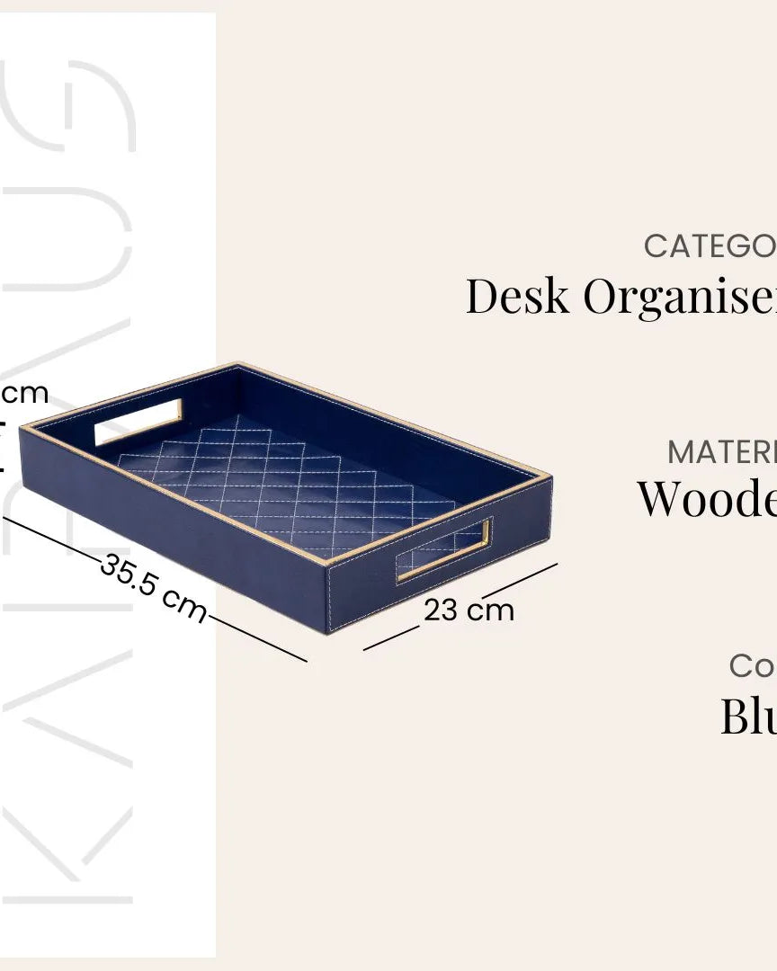 Blue Leather Desk Organiser Set