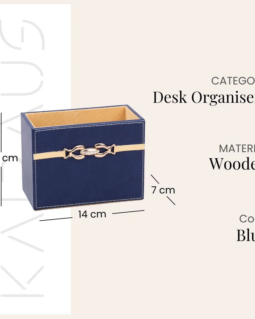 Blue Leather Desk Organiser Set