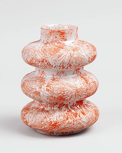 Burnt Orange Tri-Ring Ceramic Vase
