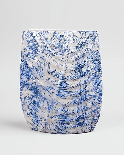 Blue Textured Leaf Imprint Vase