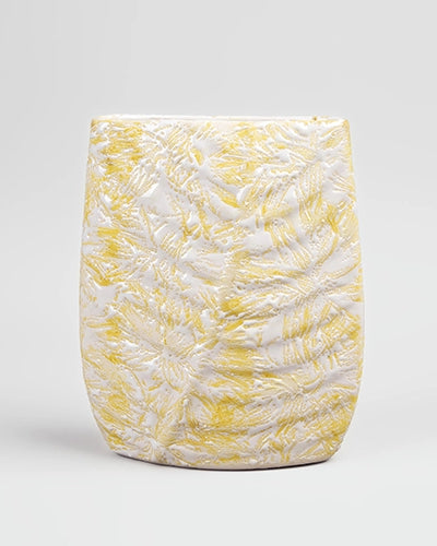 Cream Textured Leaf Imprint Vase
