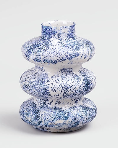 Slate Blue Tri-Ring Ceramic Vase