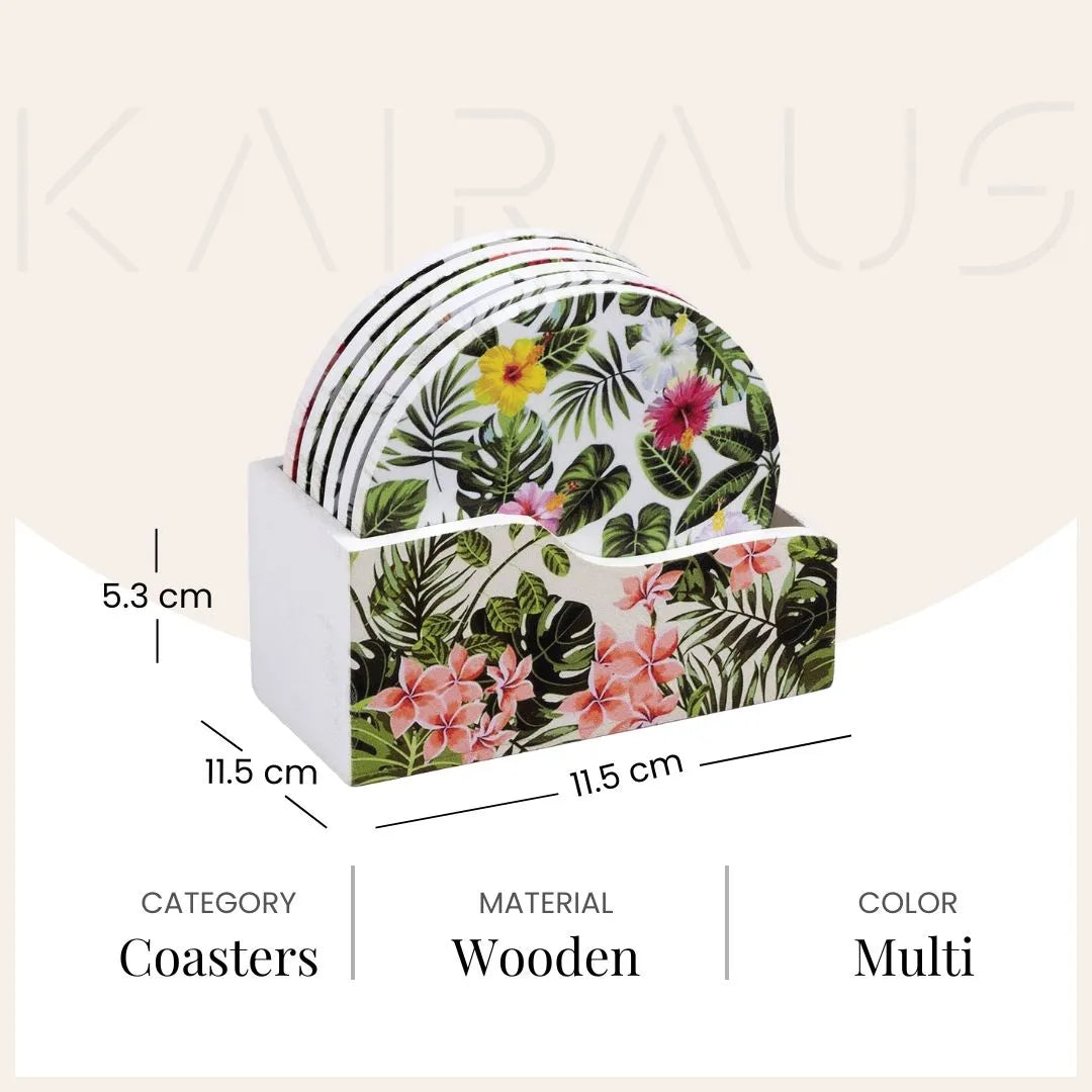 Luxury Floral Elegance Wooden Coasters (Set of 6)