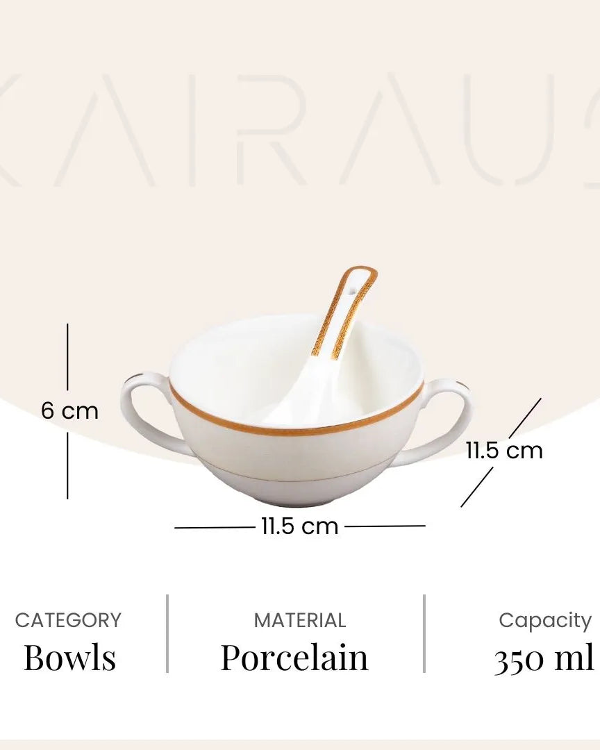Elegant Porcelain White Bowl with Spoon (Set of 4)