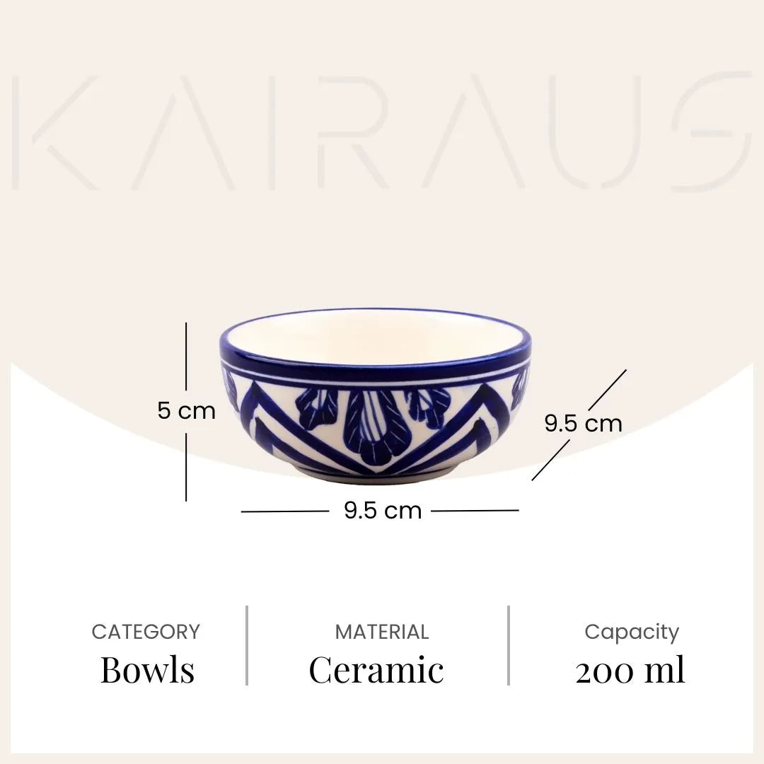 White & Blue Designer Handcrafted Bowl (Set of 6)