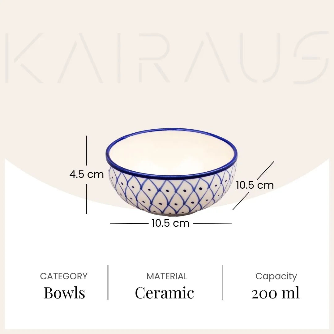 Blue Abstract Printed Ceramic Glossy Bowls (Set of 4)