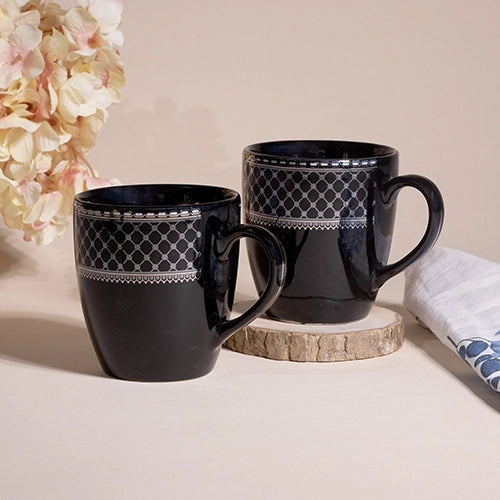 Elegant Glossy Black Gold Print Cup (Set of 2)