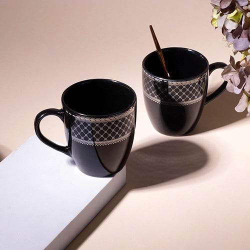 Elegant Glossy Black Gold Print Cup (Set of 2)