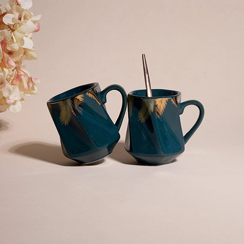 Tranquil Teal Ceramic Tea Cups (Set of 2)