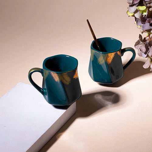 Tranquil Teal Ceramic Tea Cups (Set of 2)