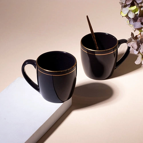 Black and Gold Line Ceramic Tea Cups (Set of 2)