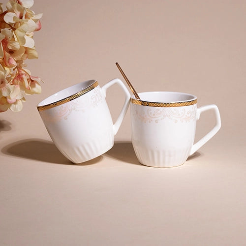 Stylish Porcelain Floral Design Tea Cups (Set of 2)